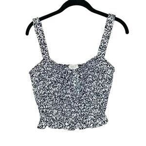 Sienna Sky‎ Black & White Floral Print Smocked Crop Top Tank Size L A32